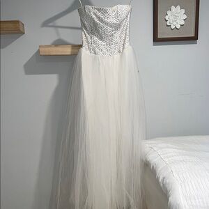 Bari jay white tulle‎ prom dress